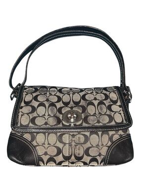 Coach Black & Khaki Signature Canvas Turnlock Shoulder Bag vintage